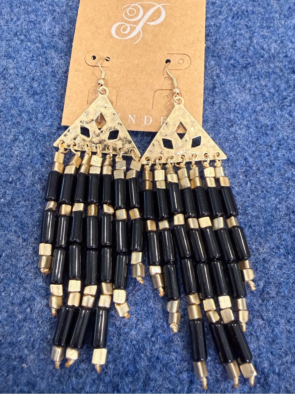 Plunder beaded dangle black gold boho hook earrings